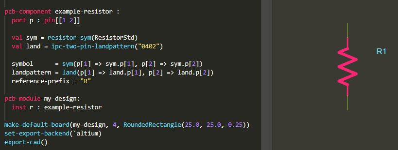 Code Snippet Defining Resistor and Visualization in JITX